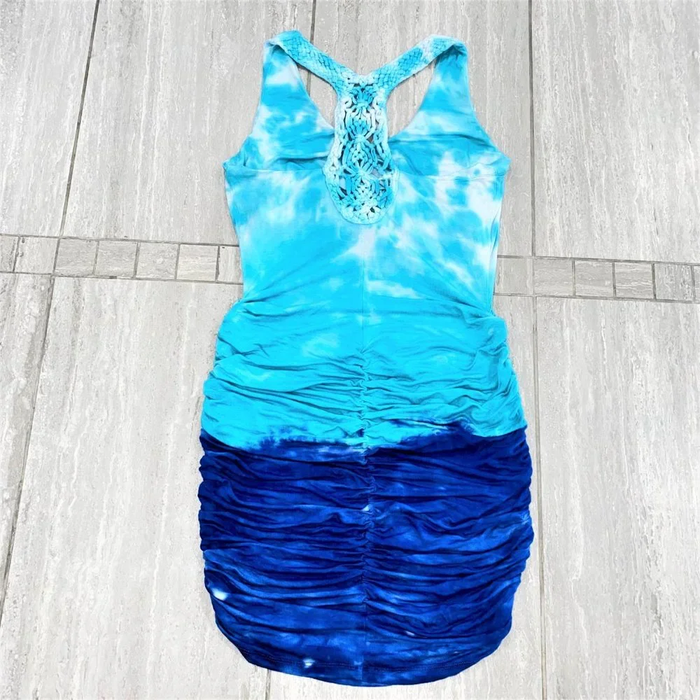 Venus Women's Bodycon Ruched Macrame Back Sleeveless Dress Blue Size S - Picture 13 of 16